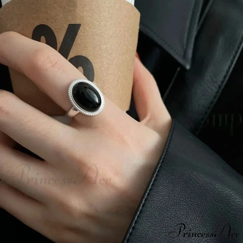 Sterling Geometric Black Rings Adjustable Couple Necklace