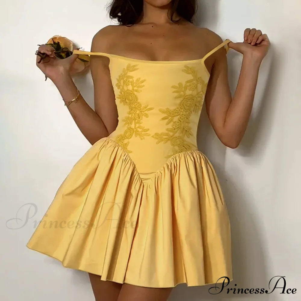 Stitched Blossom Elevated Waist Billowy Botanical Dress Yellow / S floraldress-250126