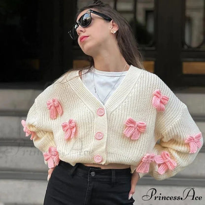 Stitched Bow Plunging Neckline Cardigan cardigans-241228