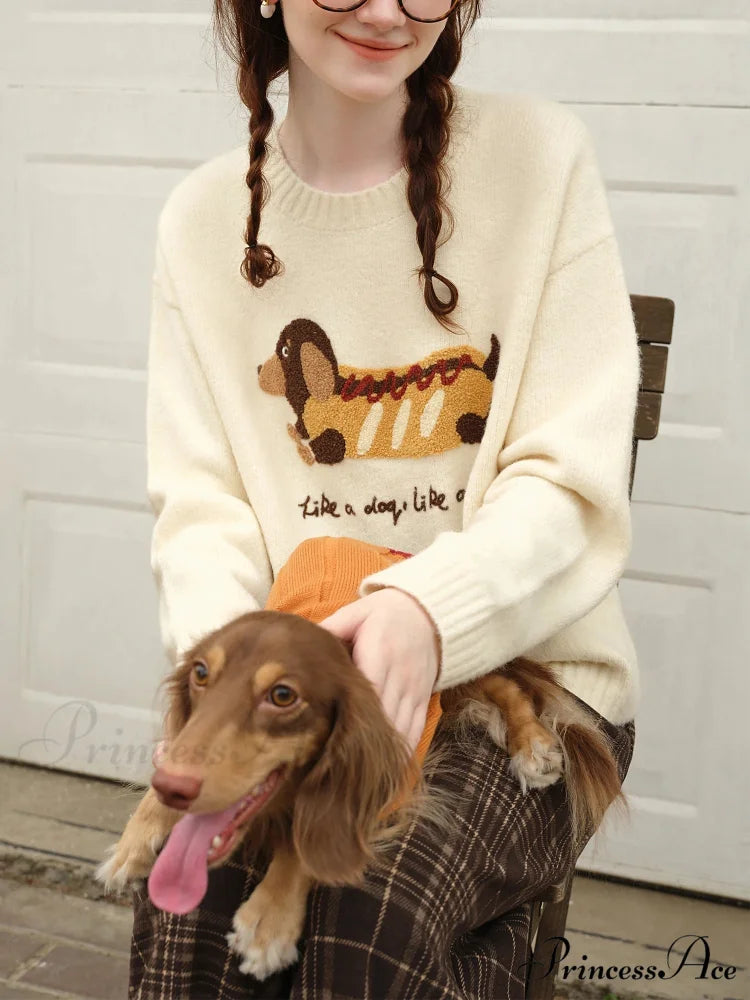 Stitched Circular Neck Dropped Sleeve Jumper Beige / XS swraters-241228