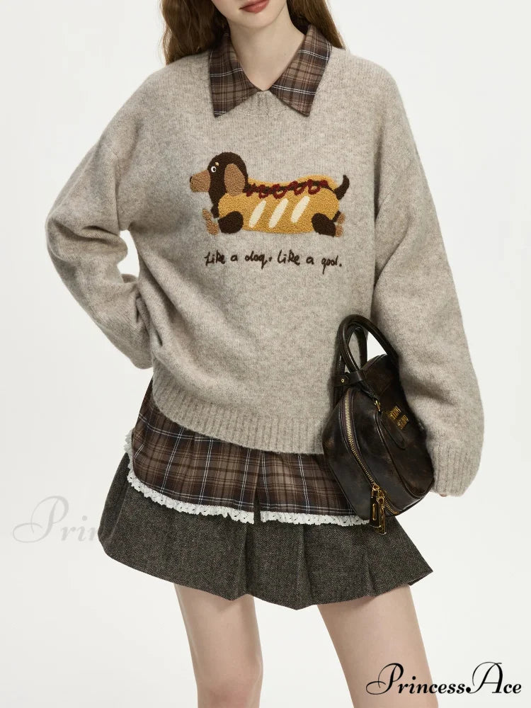 Stitched Circular Neck Dropped Sleeve Jumper Oatmeal color / XS swraters-241228