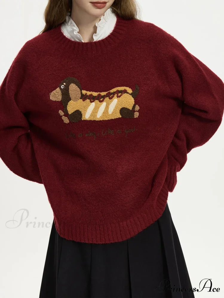 Stitched Circular Neck Dropped Sleeve Jumper Retro red / XS swraters-241228