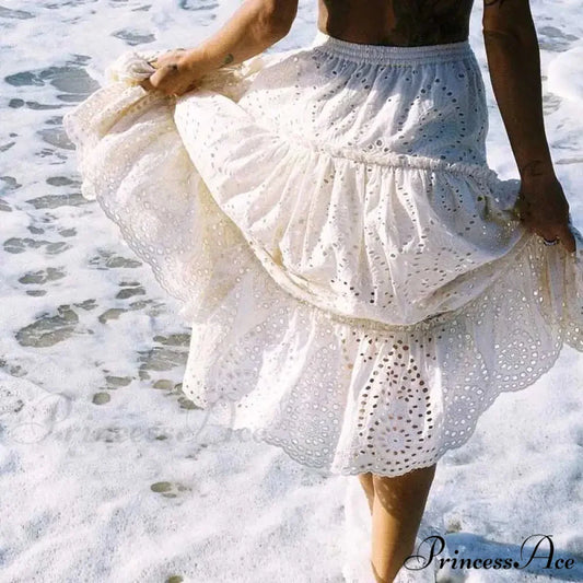 Stitched High Waist Bohemian Skirt WHITE / One Size skirts-250223