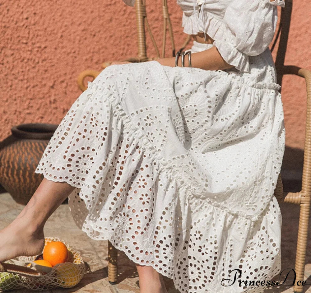 Stitched High Waist Bohemian Skirt WHITE / One Size skirts-250223