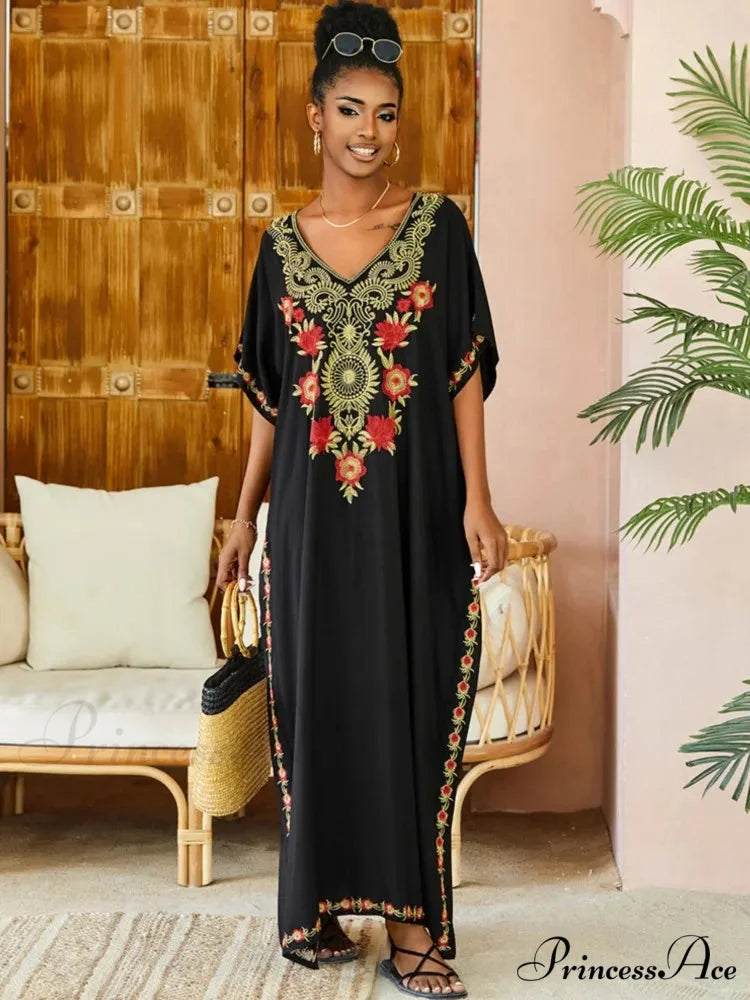 Stitched Kaftan Seaside Holiday Flowered Attire oldfloraldress-250126