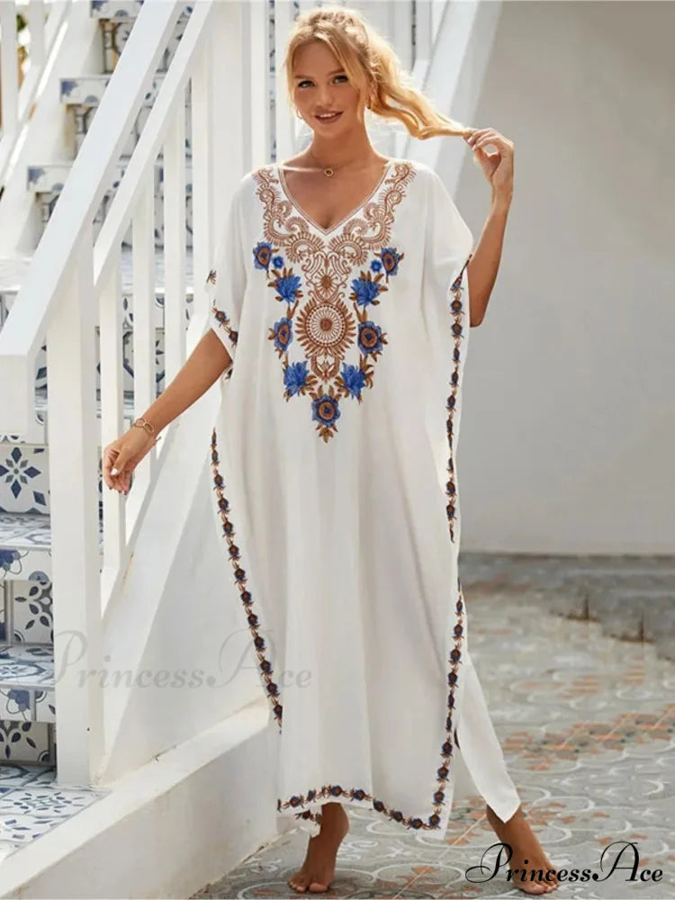 Stitched Kaftan Seaside Holiday Flowered Attire oldfloraldress-250126