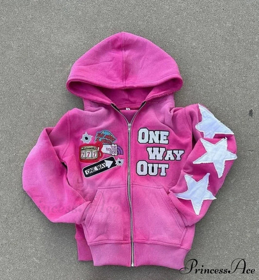 Stitched Zip Hoodie pink / S hoodies-241228
