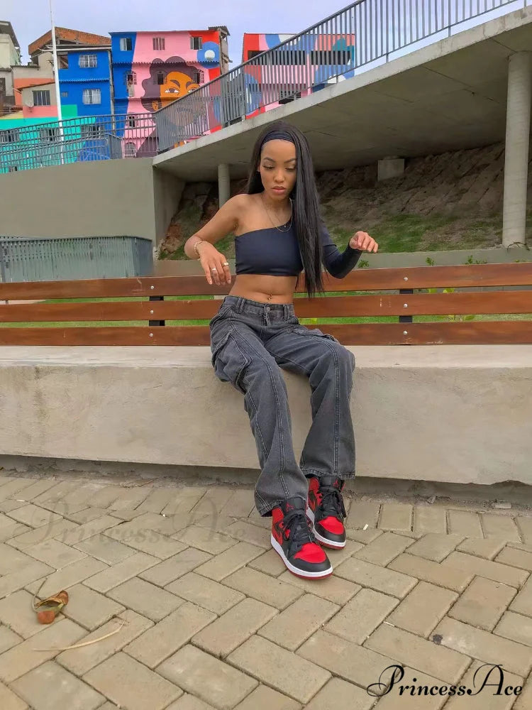 Straight High Waist Vintage Cargo Trousers