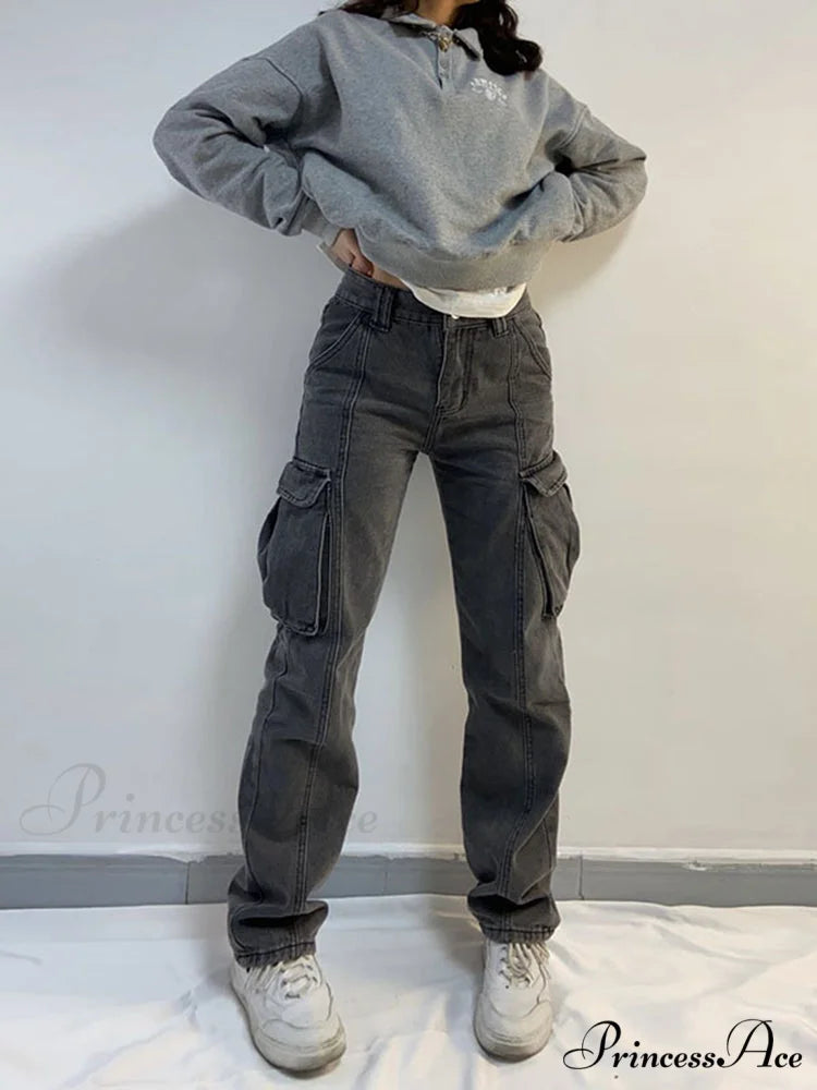 Straight High Waist Vintage Cargo Trousers