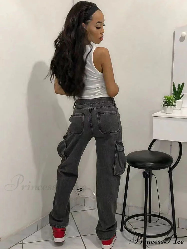 Straight High Waist Vintage Cargo Trousers