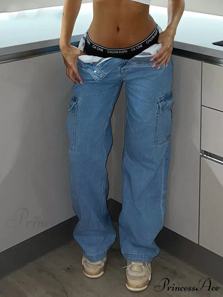 Straight Leg Cargo Pants Blue / S