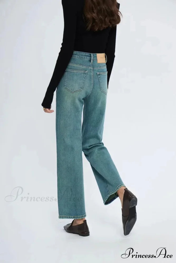 Straight Leg Denim Pant New Korean Straight Woman Female Spring 2024 Jean Blue / 25