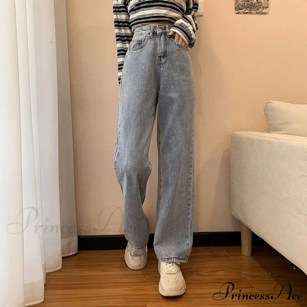 Straight Leg High Waist Stretch Denim Trousers