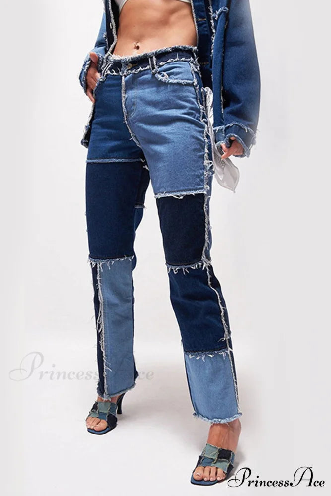 Straight-leg Jeans with Panels Blue / S
