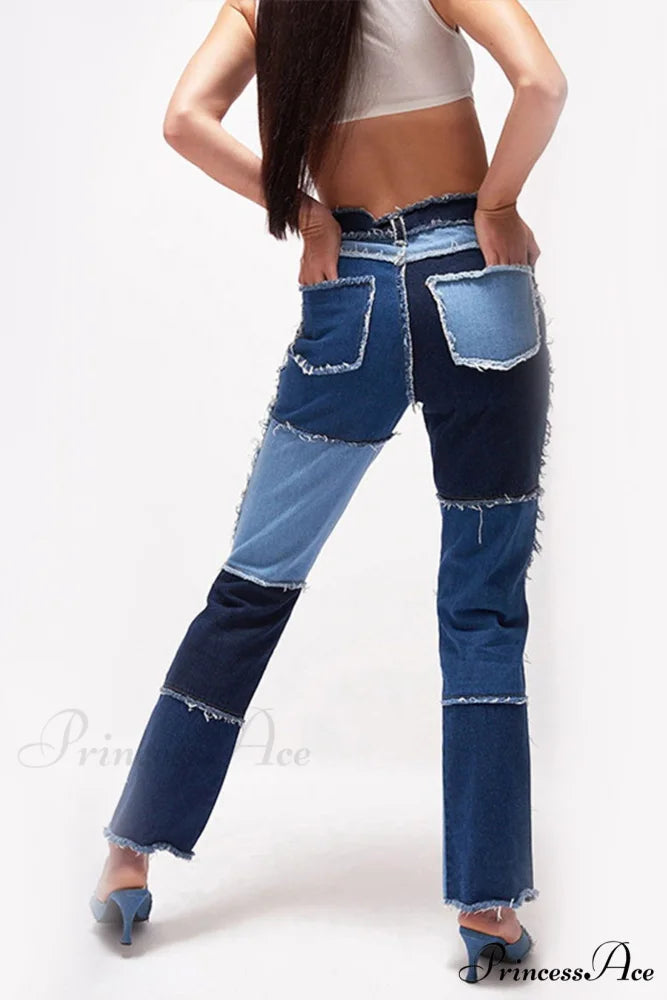 Straight-leg Jeans with Panels Blue / XS