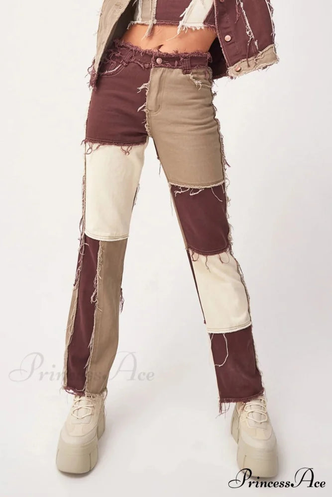 Straight-leg Jeans with Panels Coffee / XS