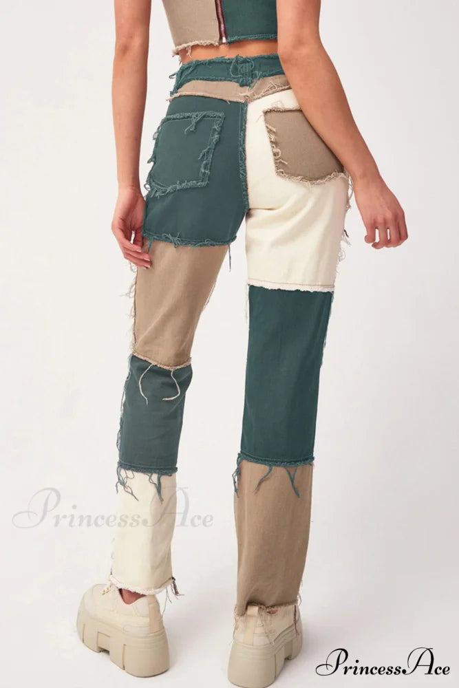 Straight-leg Jeans with Panels Green / S