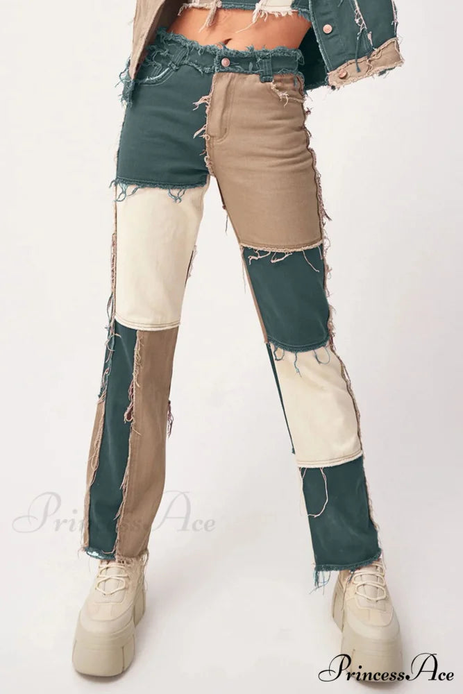 Straight-leg Jeans with Panels Green / XS
