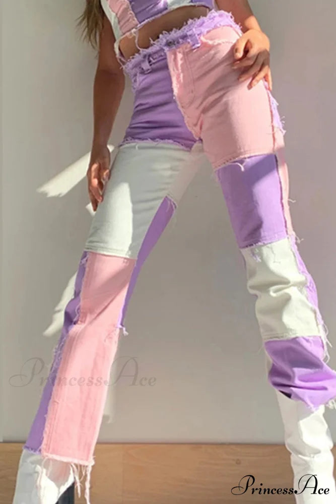Straight-leg Jeans with Panels Pink / XS