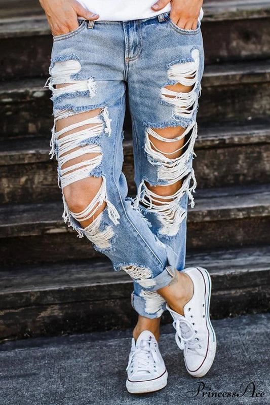 Straight Ripped Jeans Blue / S