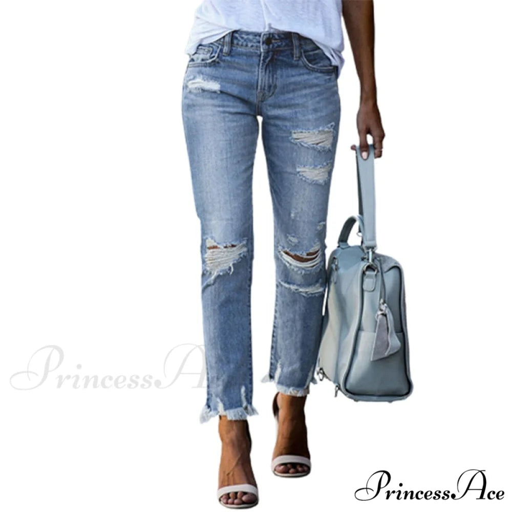 Straight style Ladies Trend Streetwear Casual Trousers deep blue / S