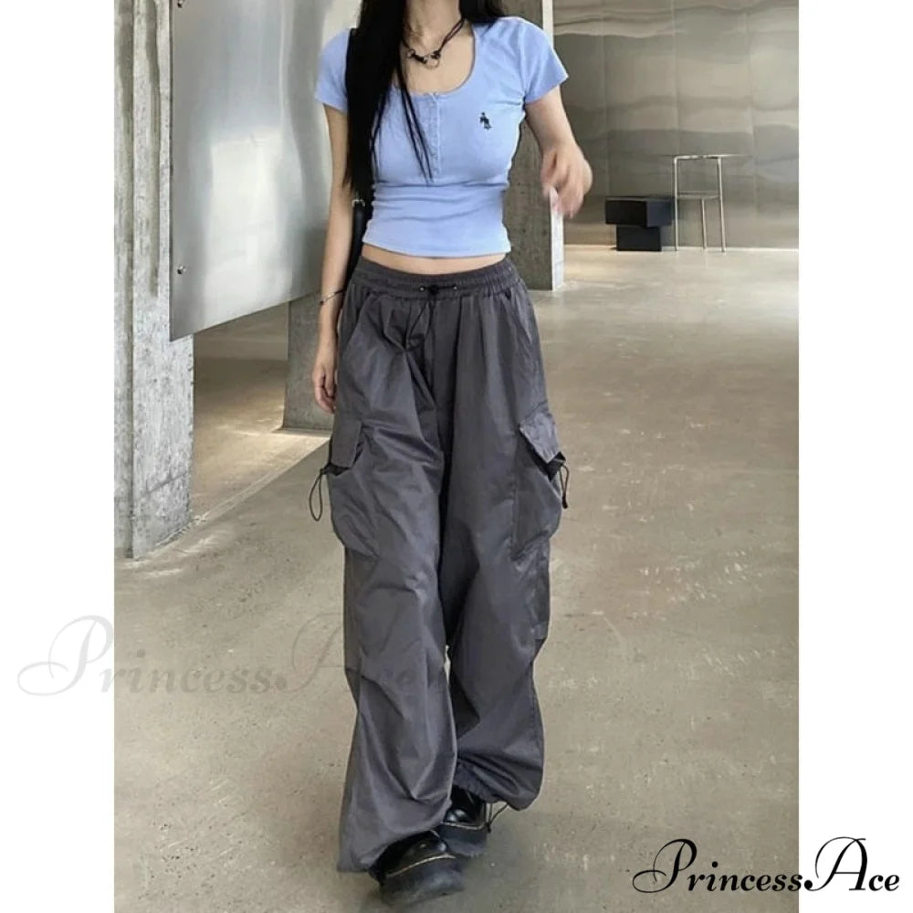 Straight Trousers Fashion Wide Leg Pockets Joggers Trousers