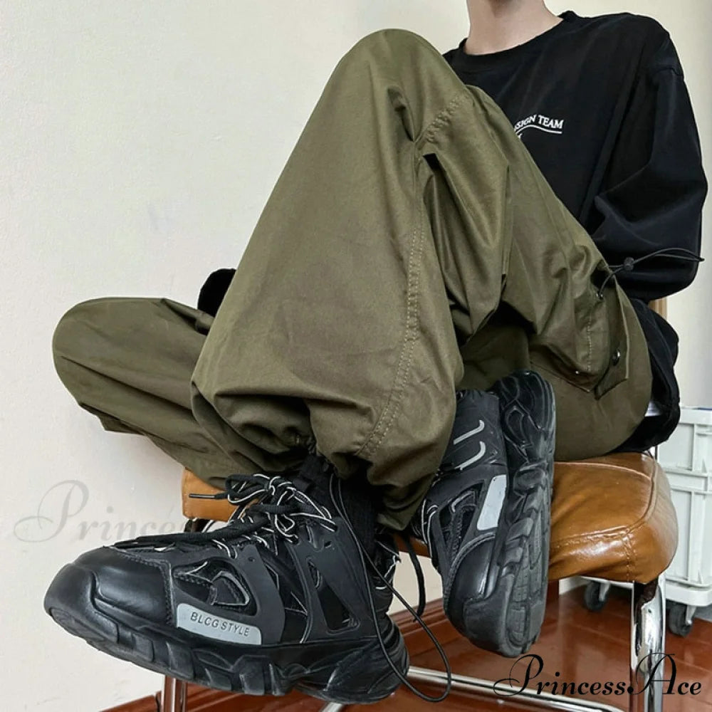 Straight Trousers Fashion Wide Leg Pockets Joggers Trousers