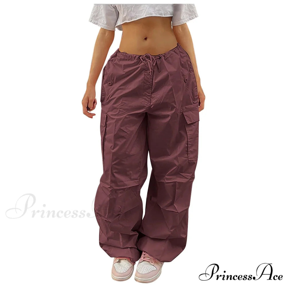 Straight Wide Leg Loose Trousers Cargo Pants Red / XS