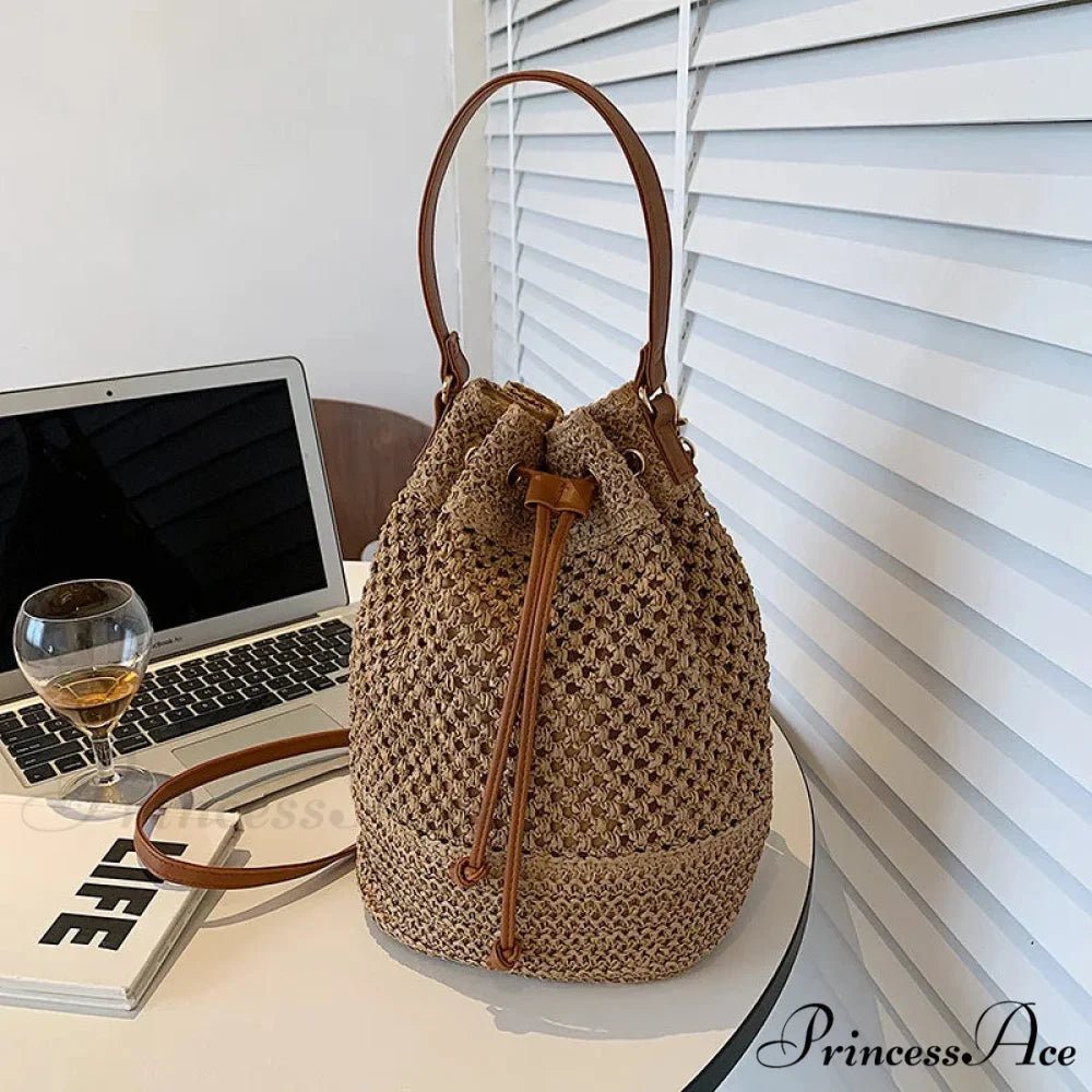 Stranded Straw Seaside Crossbody Travel Handbag khaki / 28x14x30cm handbag-250126