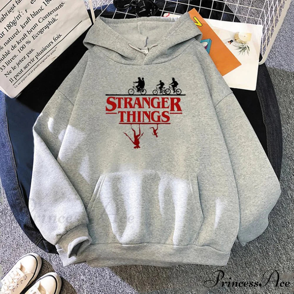 Stranger Things Anime Print Hoodies Gray / S
