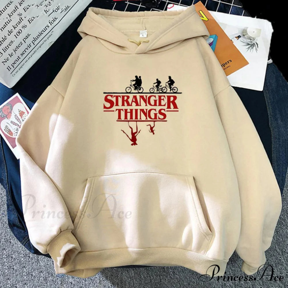 Stranger Things Anime Print Hoodies Khaki / S