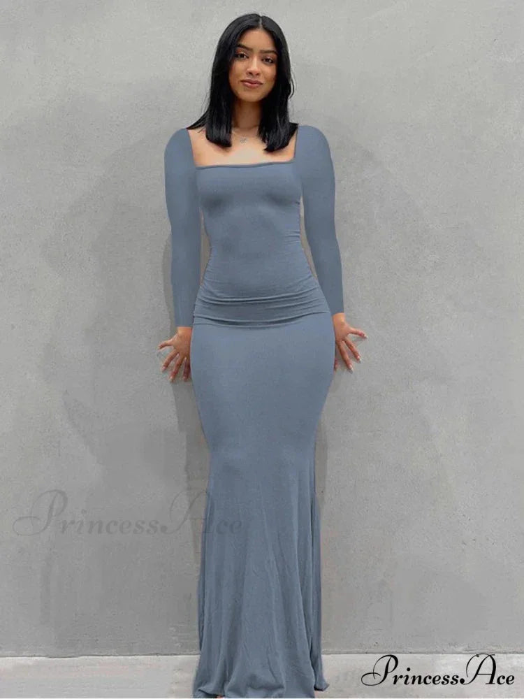 Strap Backless Long Casual Maxi Dress BLUE / S