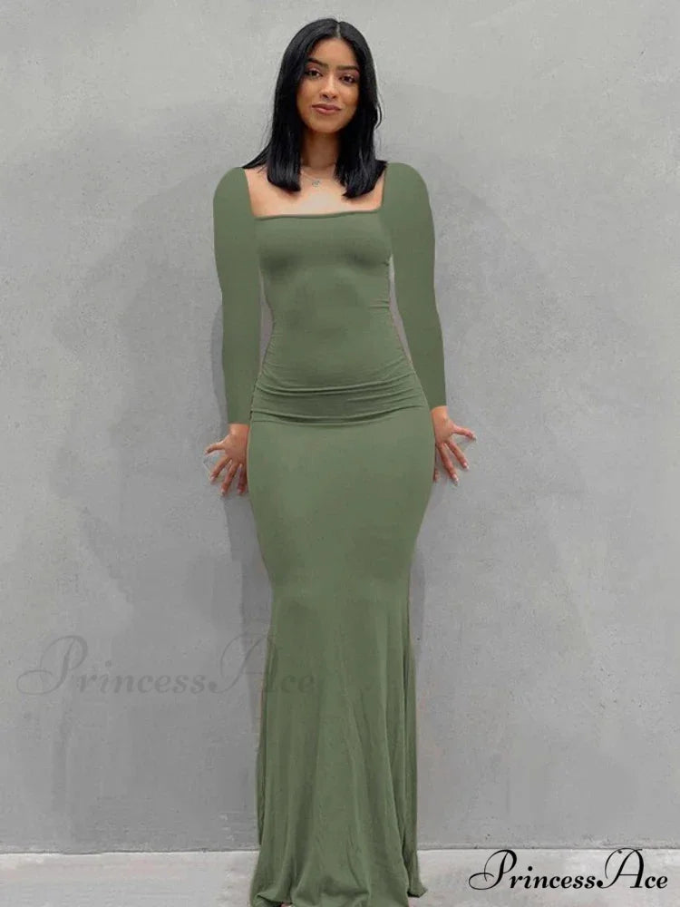 Strap Backless Long Casual Maxi Dress GREEN / S