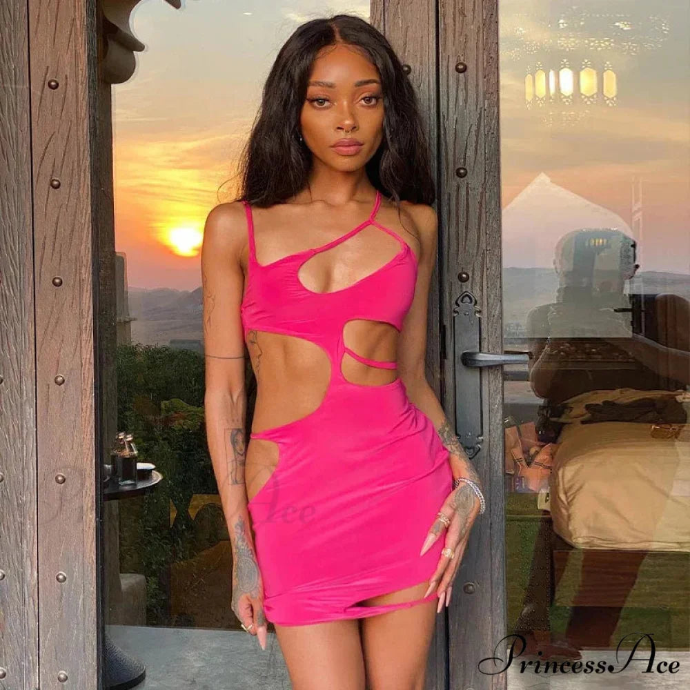 Strap Hollow Tight Solid Sexy Perforated Cut Out Dress
