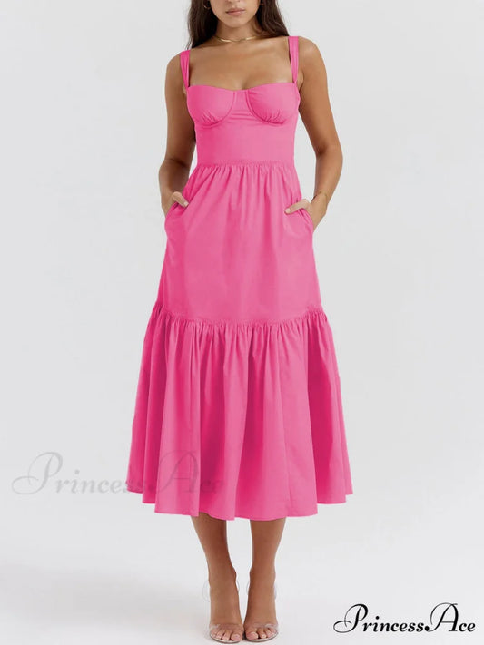 Strap Solid Color Charming A-Hem Midi Dress