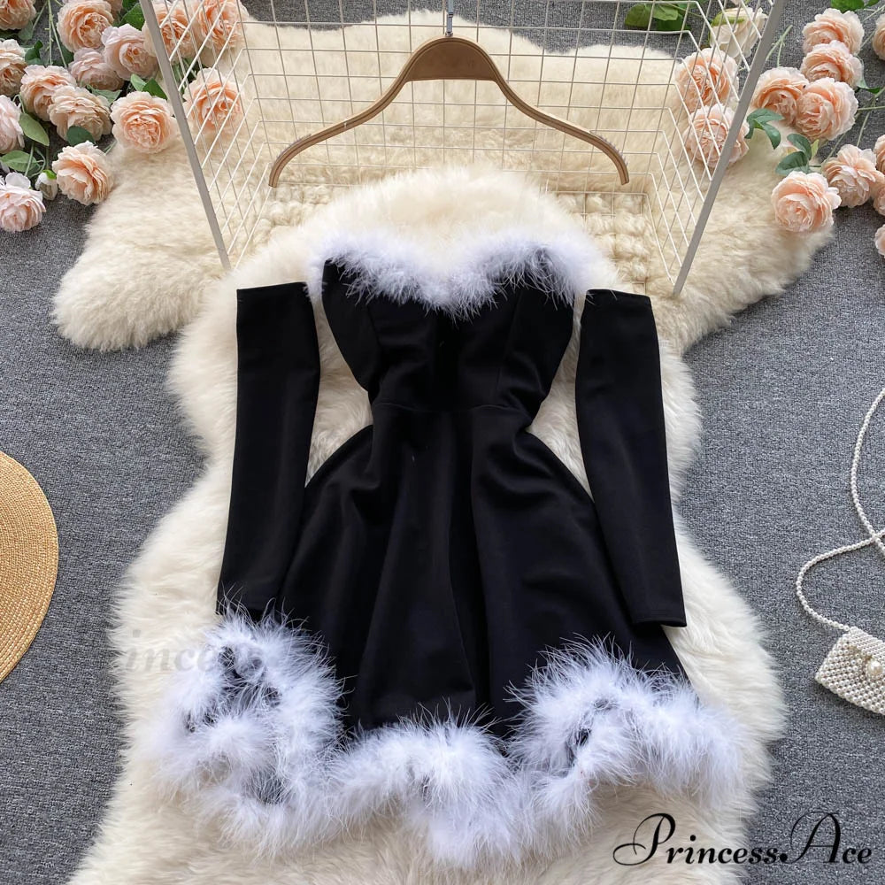 Strapless Backless Furry Sexy Short Mini Christmas Dress