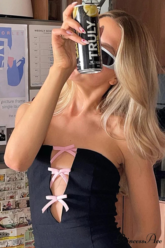 Strapless Dress with Bow-Tie Cut-Out Black / L