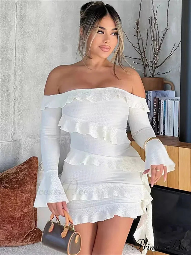 Strapless Fringe Wrap Mini Dress WHITE / S minidress-250223