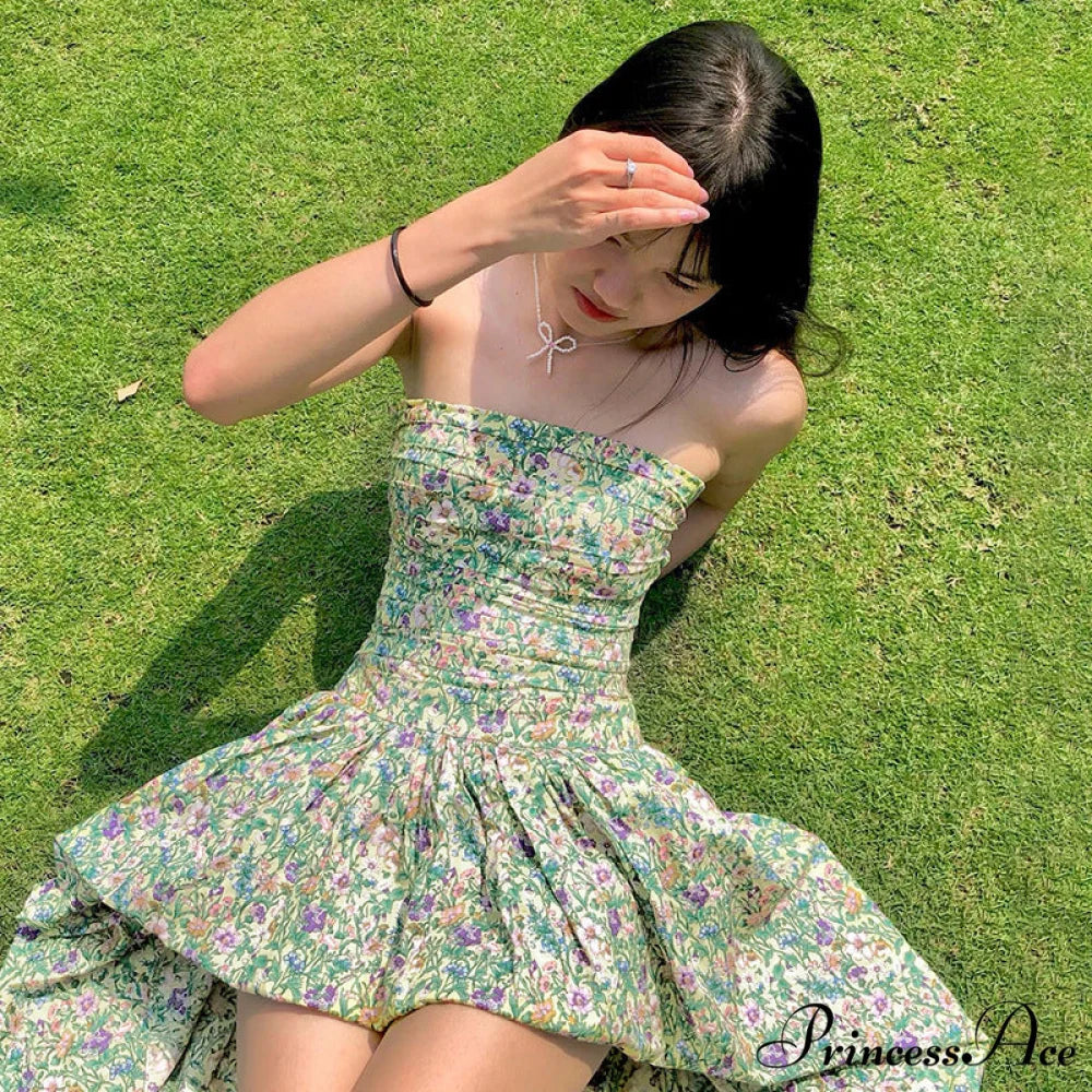 Strapless High Low Dress with Floral Print