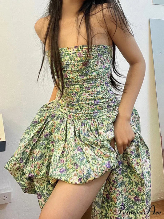 Strapless High Low Dress with Floral Print