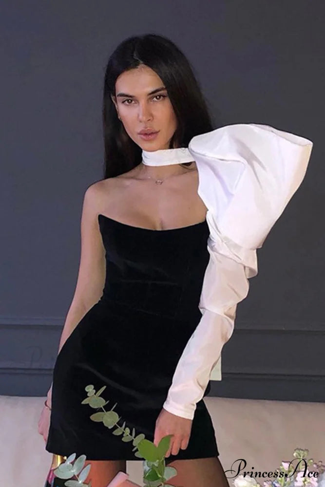 Strapless Mini Dress with Bow-Tie Sleeve White / M