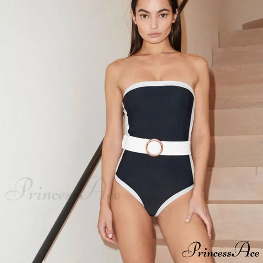 Strapless Multicolored Polka Dot Designer Swimsuit One Piece Black / S onepiece-250223