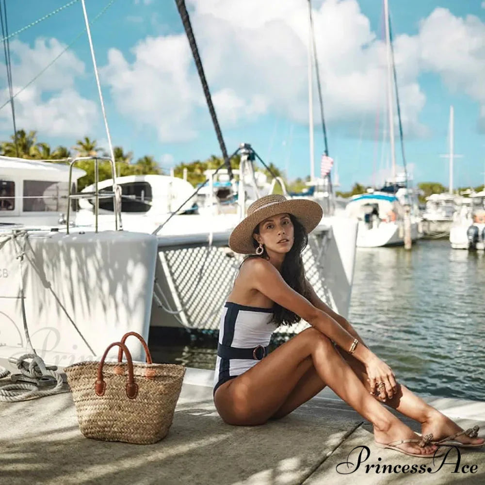 Strapless Multicolored Polka Dot Designer Swimsuit One Piece onepiece-250223