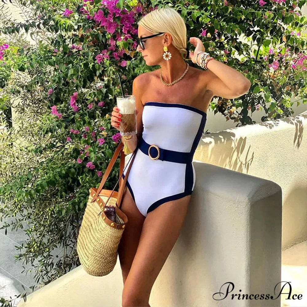 Strapless Multicolored Polka Dot Designer Swimsuit One Piece onepiece-250223