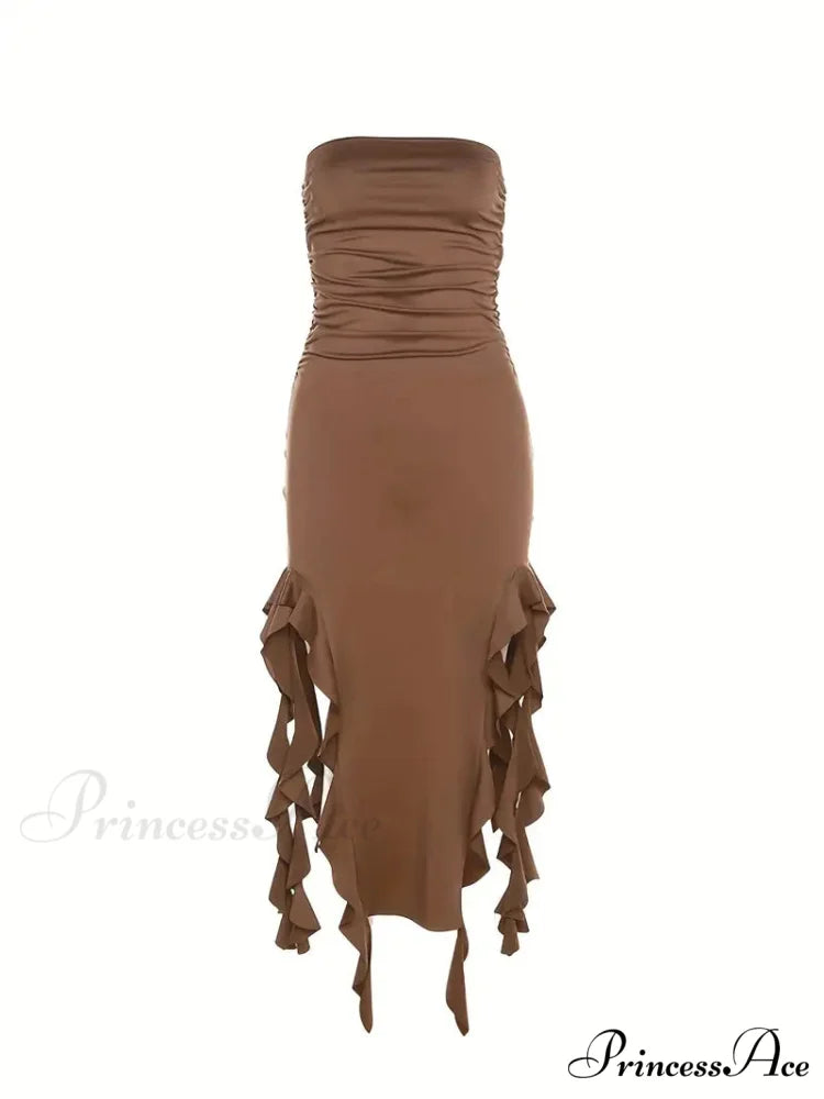 Strapless Ruched Side Slit Party Dress S / Black