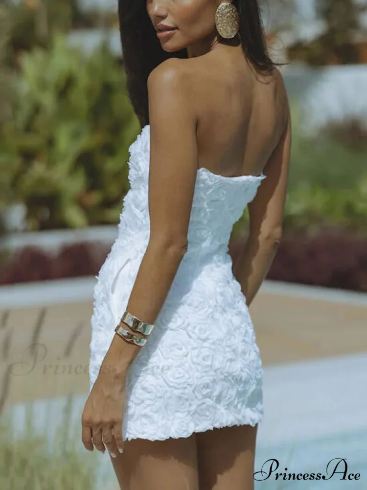 Strapless Sexy Backless Solid Graceful Color Floral Short Dress