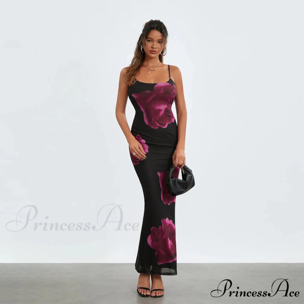 Strapless Spaghetti Strap Flower Split Back Hem Dress floraldress-250126