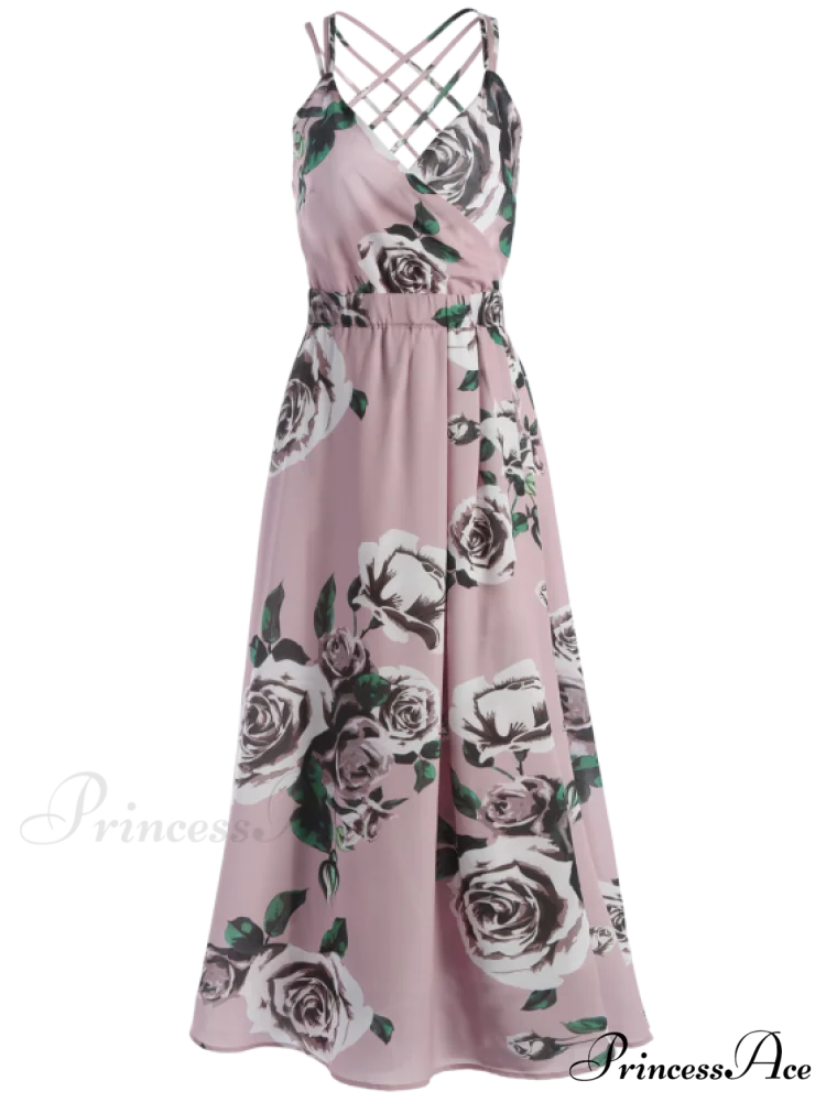 Strappy Coastal Flowered Full-Length Dress