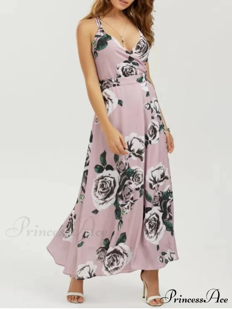 Strappy Coastal Flowered Full-Length Dress