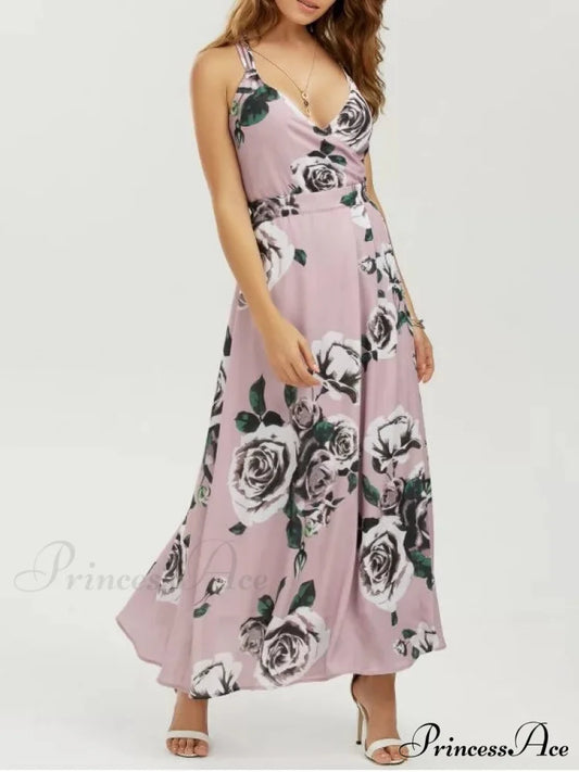 Strappy Coastal Flowered Full-Length Dress